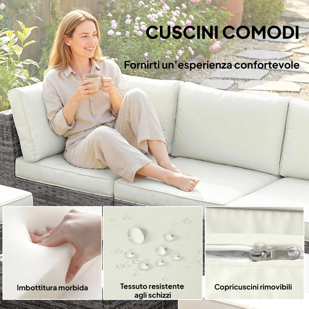Set Giardino 6 Pezzi in Polyrattan e Acciaio ¨C Minimal ¨C Grigio