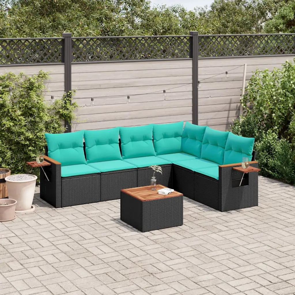 Set Divani da Giardino 7 pz con Cuscini Nero in Polyrattan 3226848