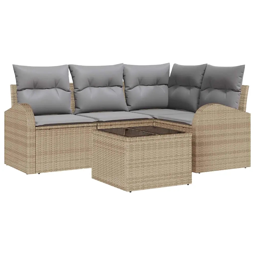 Set Divano da Giardino 5 pcs Beige e grigio chiaro polyrattan