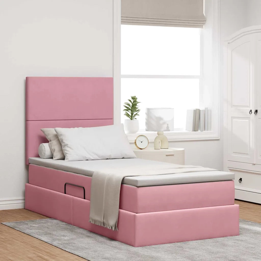 Letto con contenitore e materasso Rosa 100 x 200 cm Velluto
