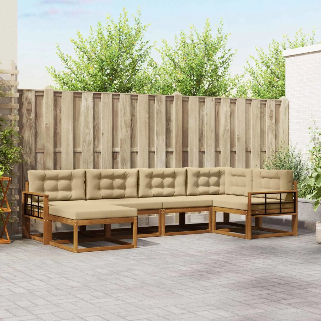 Set di divani da esterno con cuscino 6 pcs Naturale e Beige 3367836