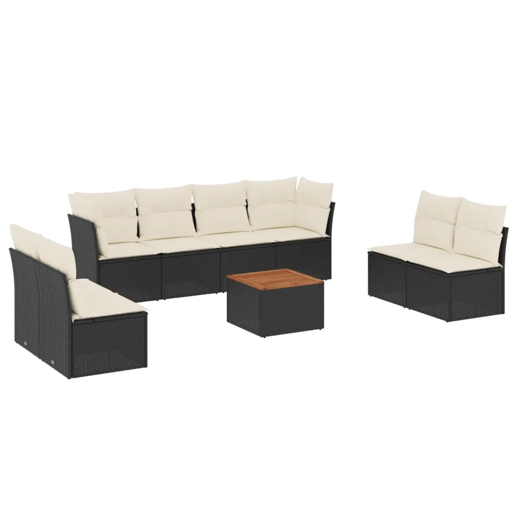 Set Divani da Giardino 9 pz con Cuscini Nero in Polyrattan
