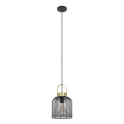 Lampadario A Sospensione Vintage Roundham Piccolo Acciaio Nero Ottone 1 Luce E27