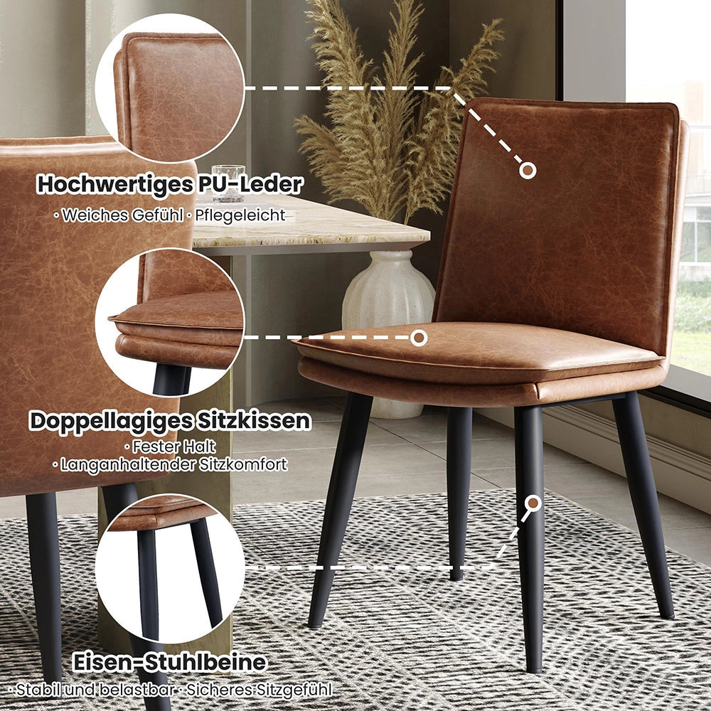 Set 4 sedie da pranzo - Xylo - PU marrone con doppio cuscino
