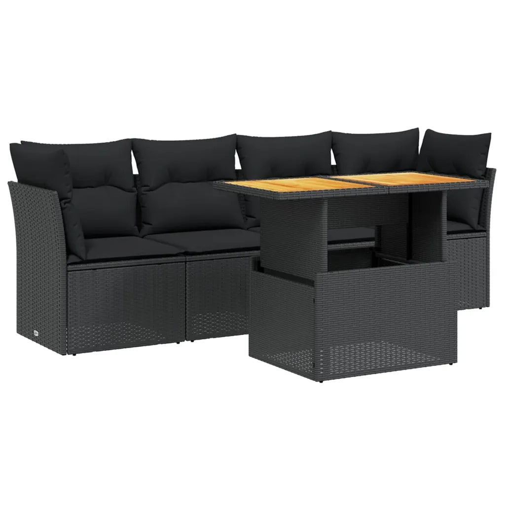 Set Divani da Giardino 5 pz con Cuscini in Polyrattan Nero