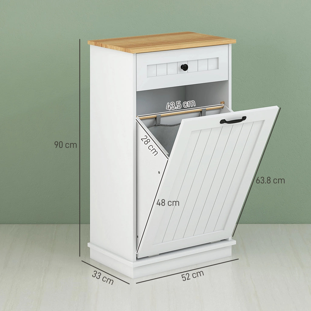 Mobiletto Bagno con Cesto e Cassetto ¨C Zephmum ¨C Bianco Legno