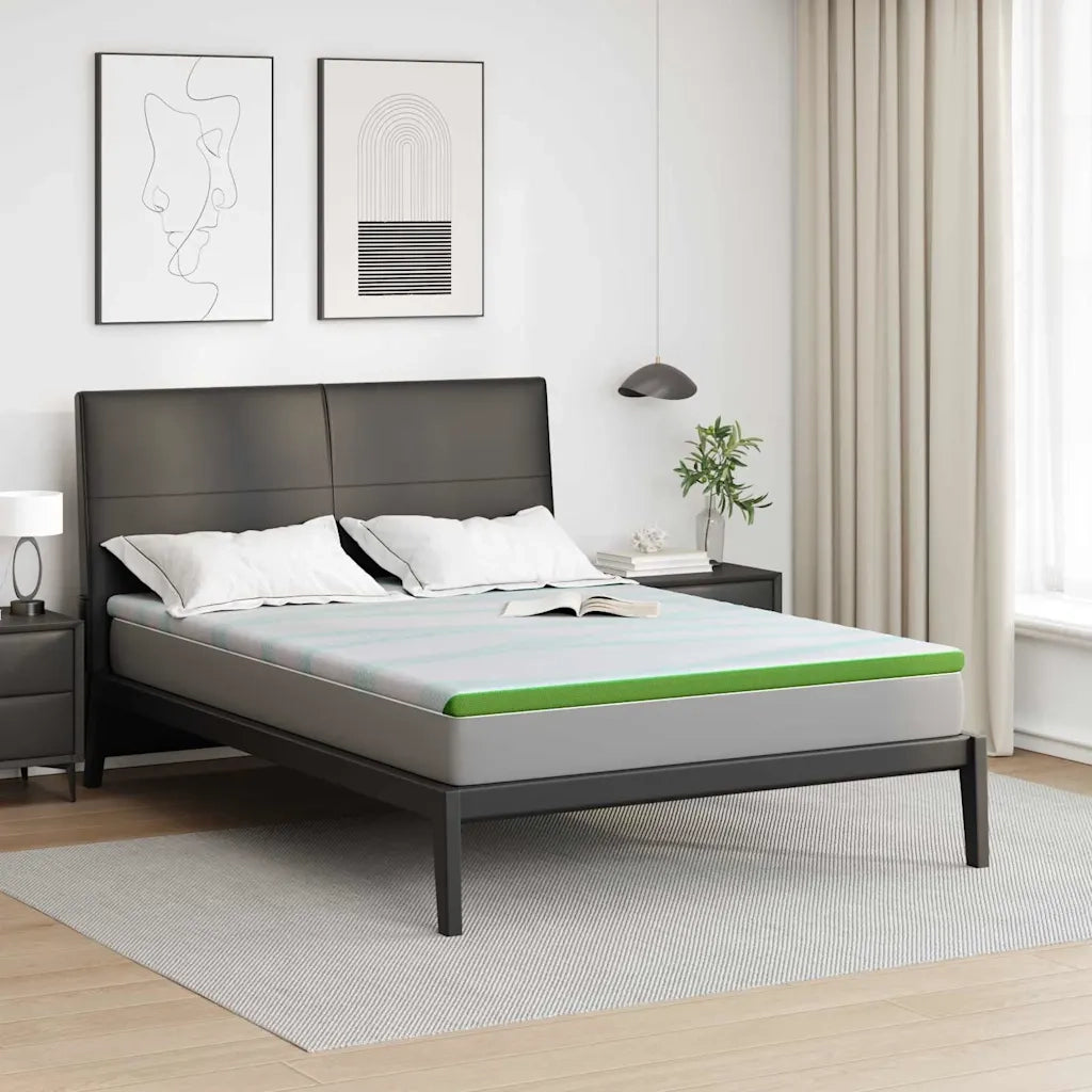 Topper per materasso Bianco e Verde 160 x 200 cm 4106173