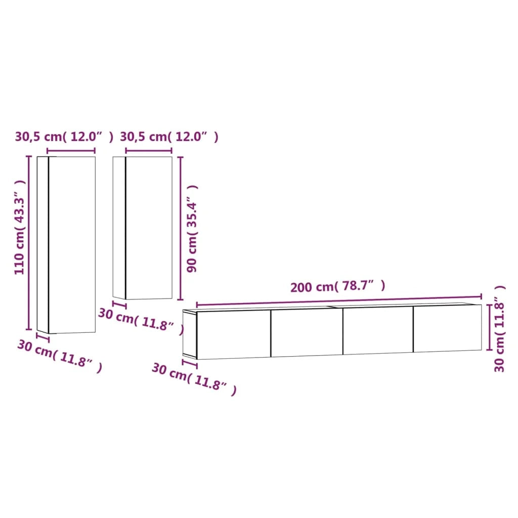 Set di mobili da 4 pezzi tra cui armadio credenza mobile TV set per soggiorno/camera da letto legno ingegnerizzato rovere affumicato finitura marrone 02_0024795