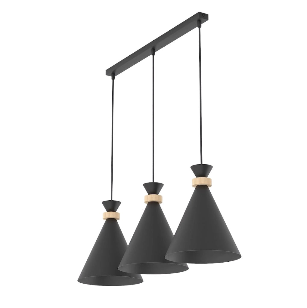 Lampada a sospensione ZERO nera 3xE27 legno Emibig
