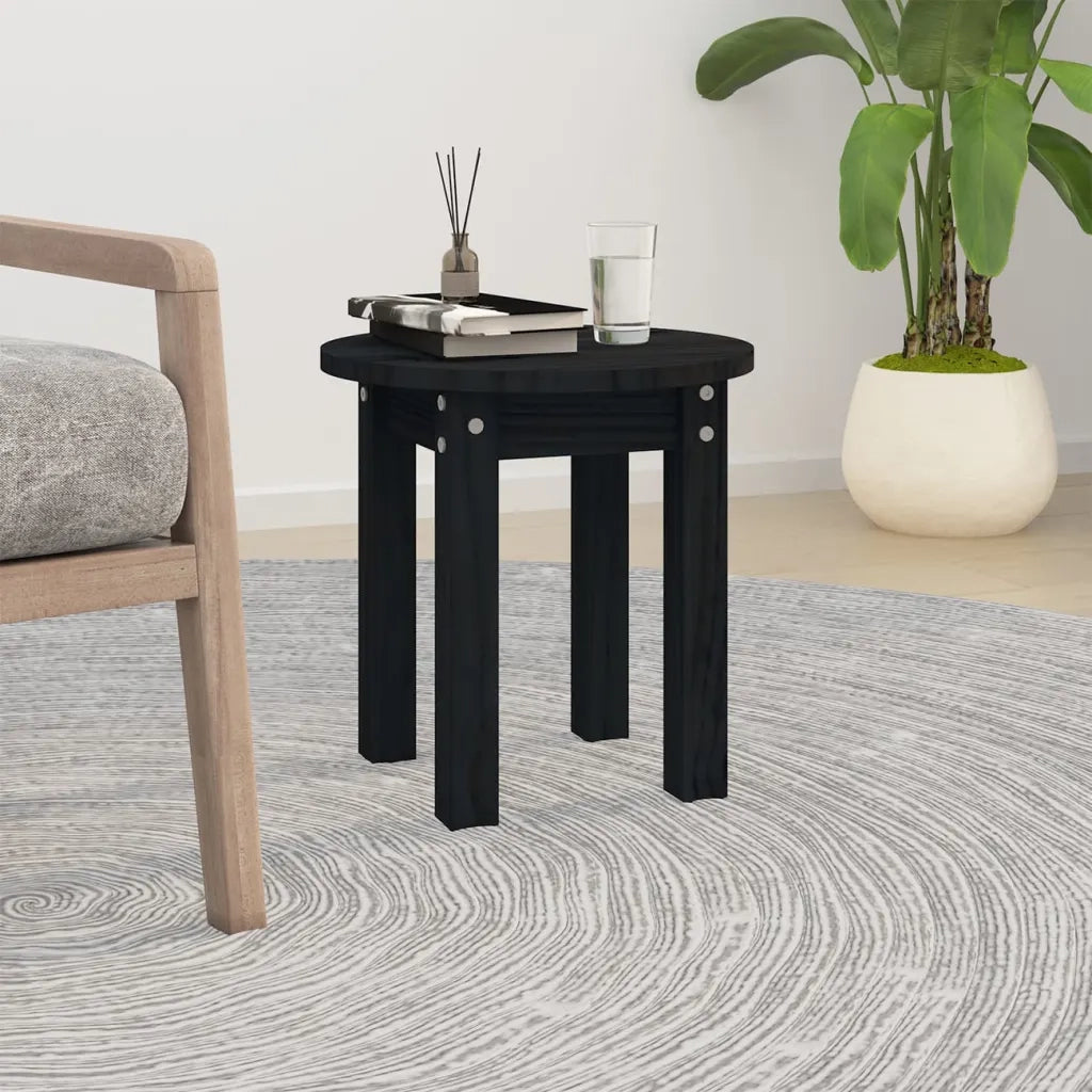 Tavolino da Salotto Nero Ø 35x35 cm in Legno Massello di Pino 822341