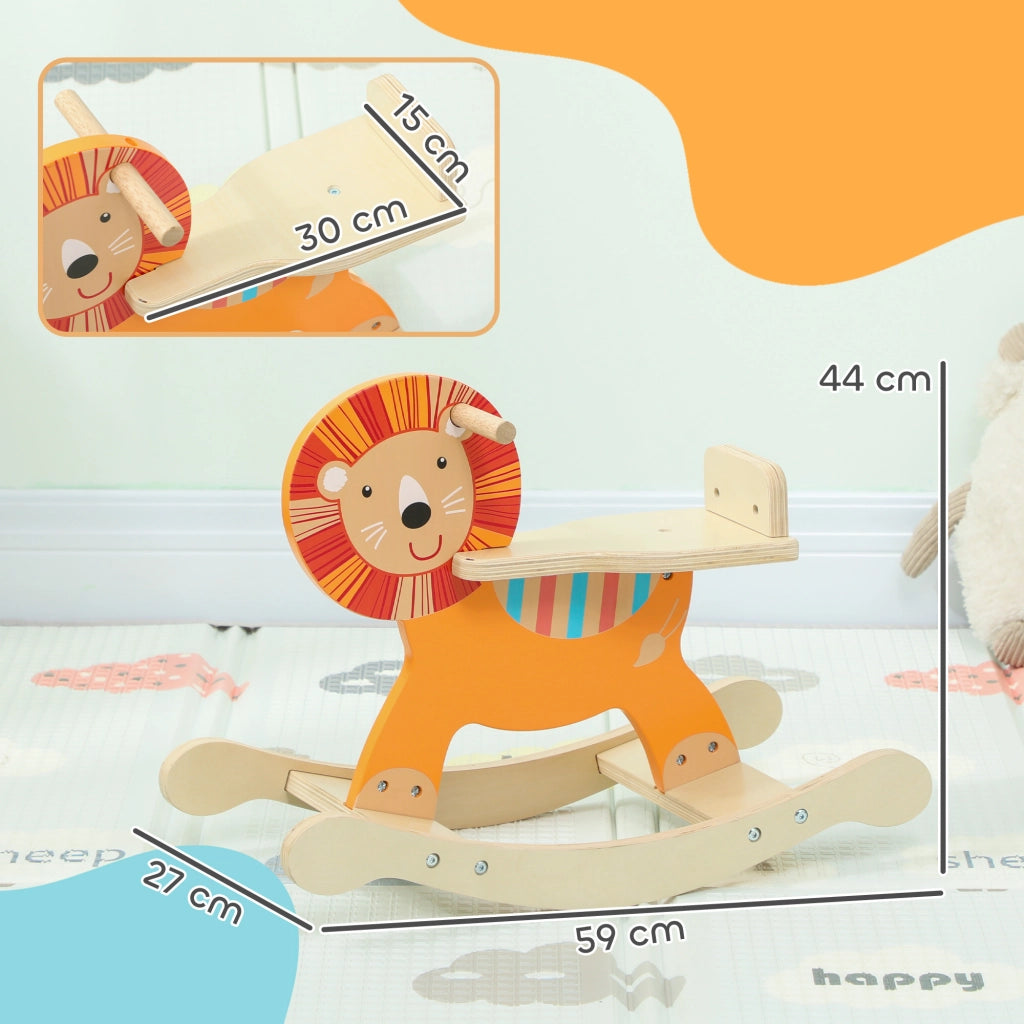 Cavallo a Dondolo con Design Leone per Bambini ¨C Minimal ¨C Legno Arancione