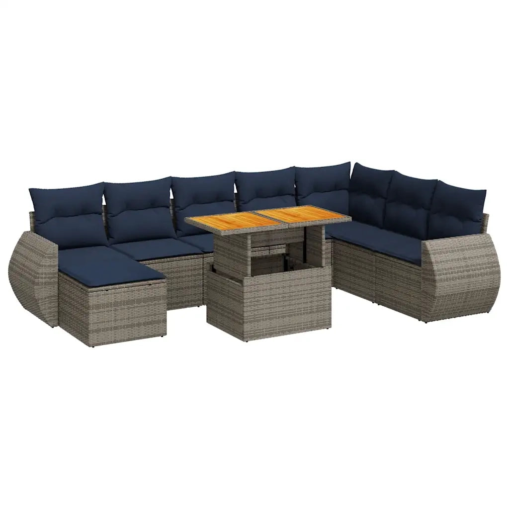 Set Divano da Giardino 9 pz con Cuscini Grigio in Polyrattan 3327302