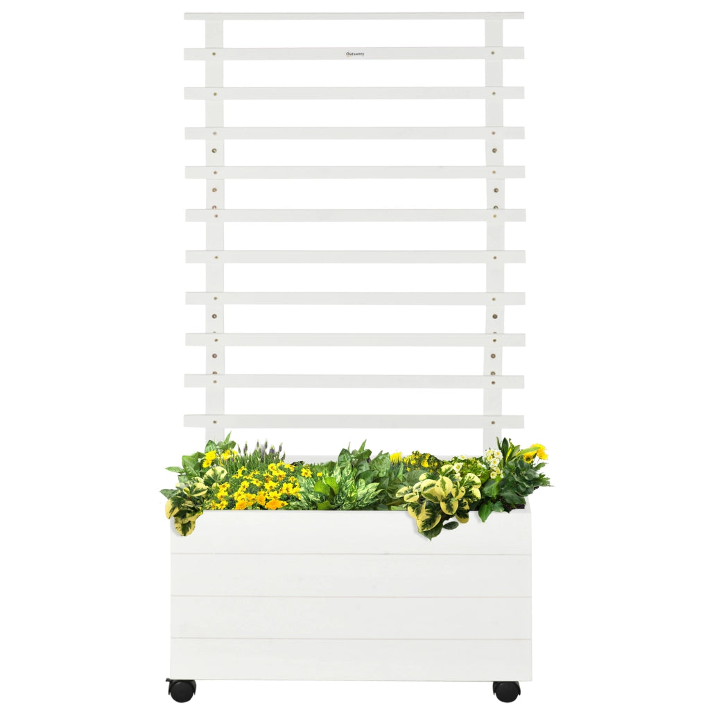 Fioriera con Spaliera su Ruote ¨C Xylo ¨C Legno Naturale Bianco 76x30x155 cm