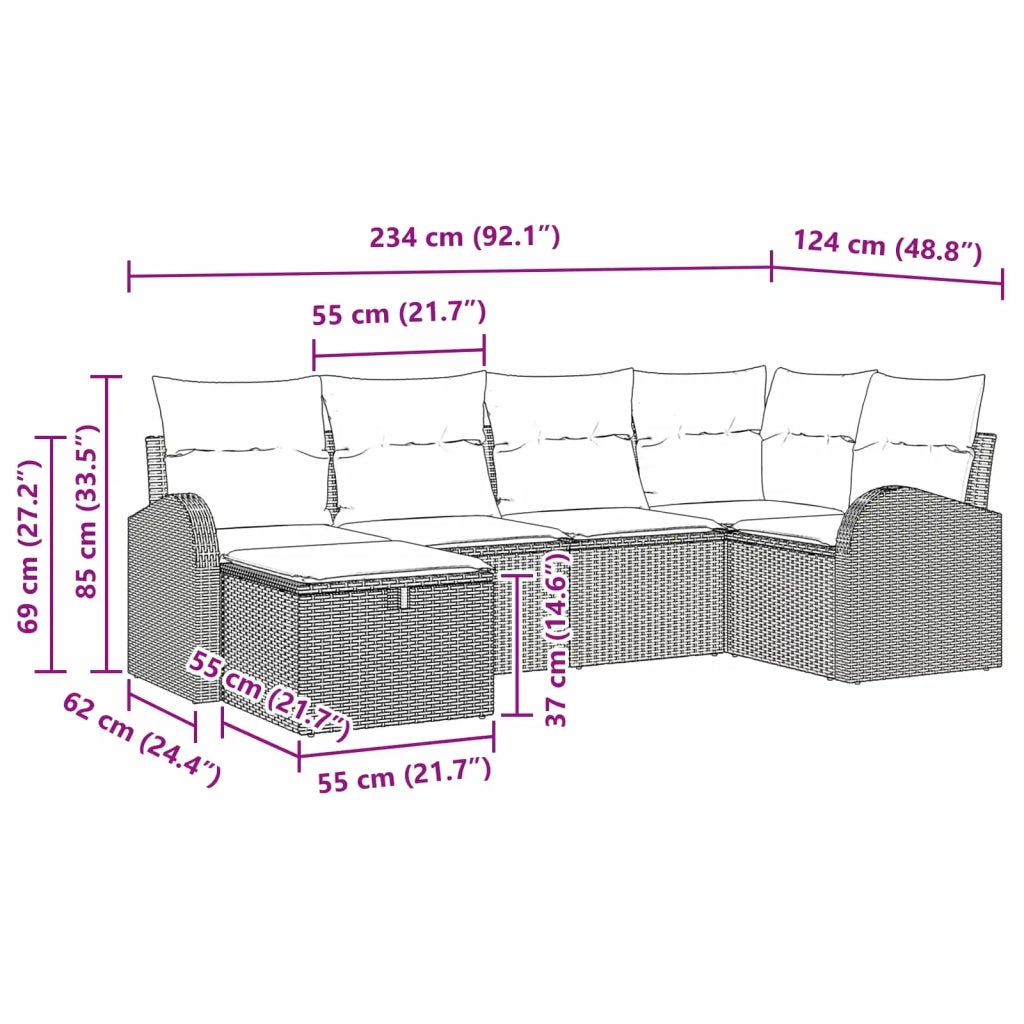 Set di divani con cuscino 6 pcs Marrone e Rosso polyrattan 3359083