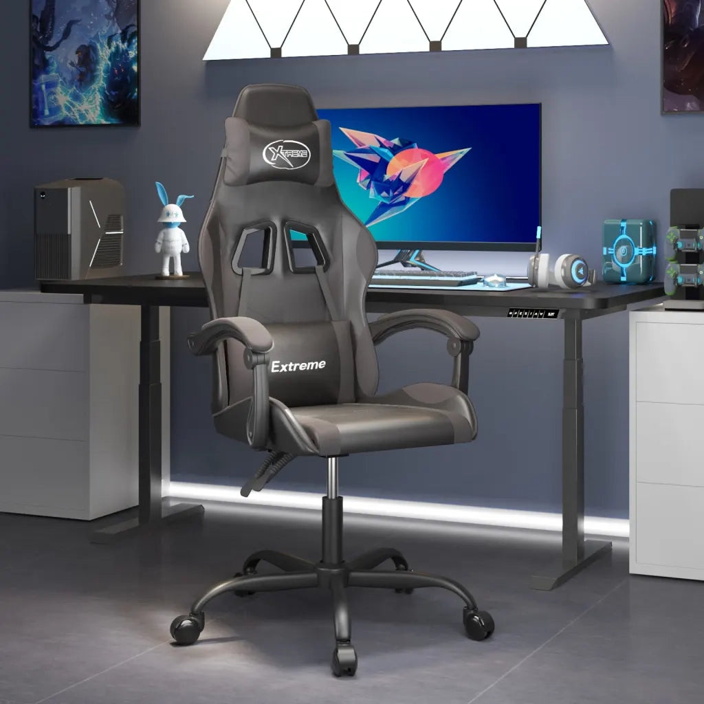 Sedia da Gaming Girevole Nera e Grigia in Similpelle 349571