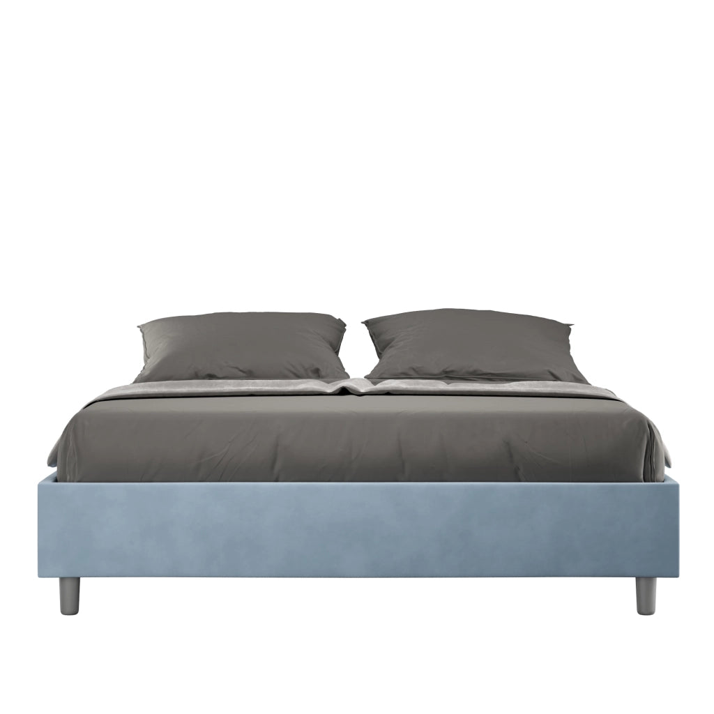 BS COM Letto matrimoniale con rete imbottito 160x200 microfibra azzurro