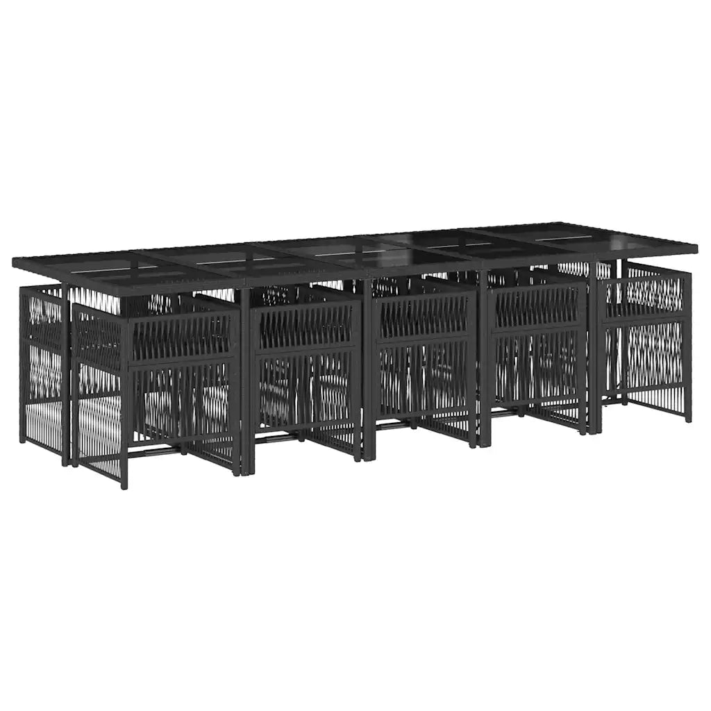 Set da Pranzo da Giardino 11 pz con Cuscini in Polyrattan Nero