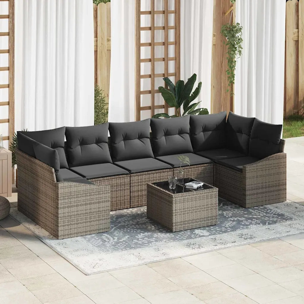 Set di divani con cuscino 8 pcs Grigio polyrattan