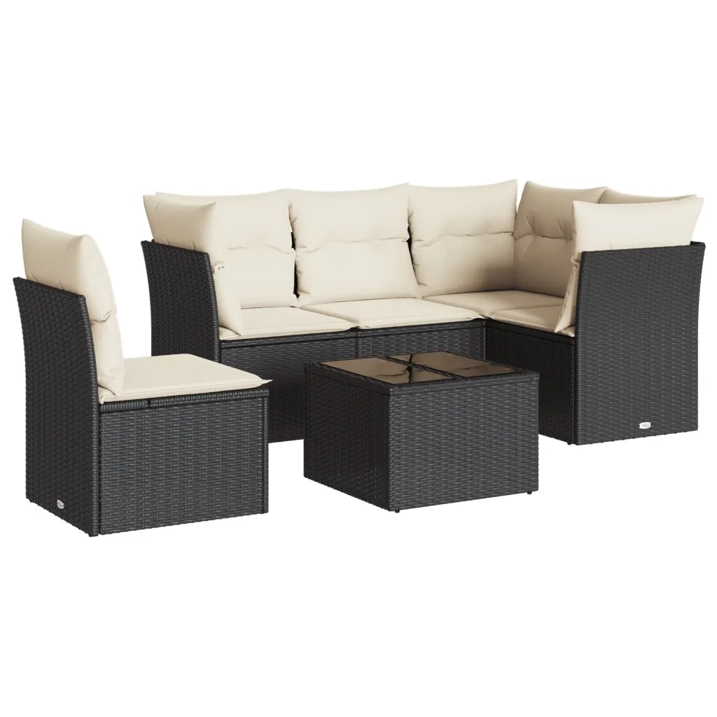 Set Divano da Giardino 6 pz con Cuscini Nero in Polyrattan