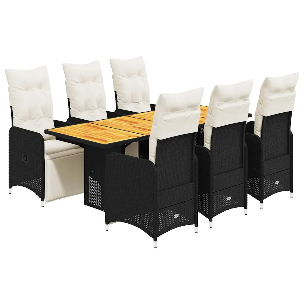 Set da Bistrò da Giardino 7 pz con Cuscini Nero in Polyrattan 3277133