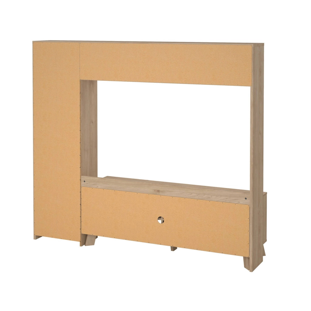 Mobile porta TV Calabria, Credenza da soggiorno, Armadio basso per TV, Base parete attrezzata, 209x48 h183 cm, Rovere e Bianco lucido