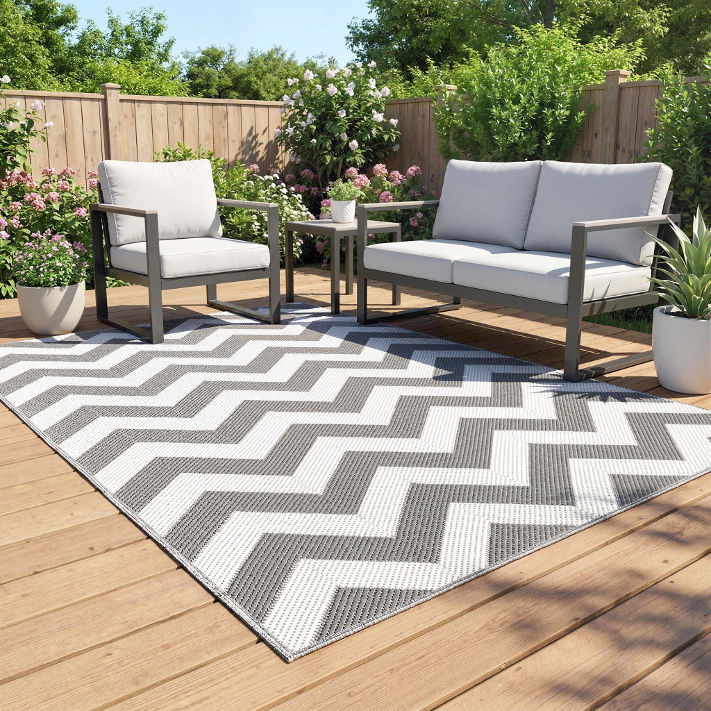Tappeto da esterno ¨C Minimal ¨C impermeabile bicolore grigio chiaro e bianco 121x182 cm