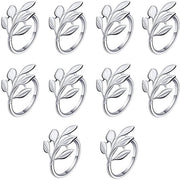 Serviettenraccordi in acciaio inox - 10 pezzi - Argento - Impermeabili - Resistente all'ossidazione - Disegno a foglia - Decorazione elegante per tavolo