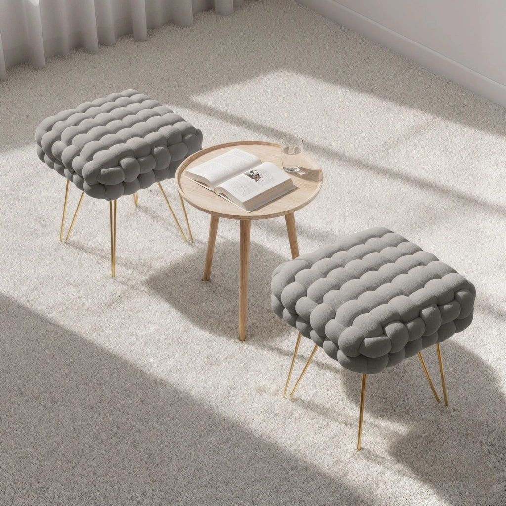 Pouf sgabello in velluto intrecciato 38 cm DOTTY Grigio Chiaro