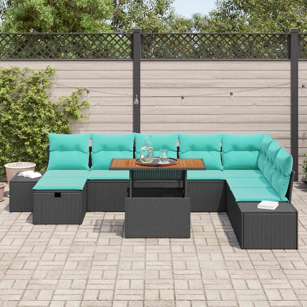 Set Divano da Giardino 9 pz Nero polyrattan 3361403