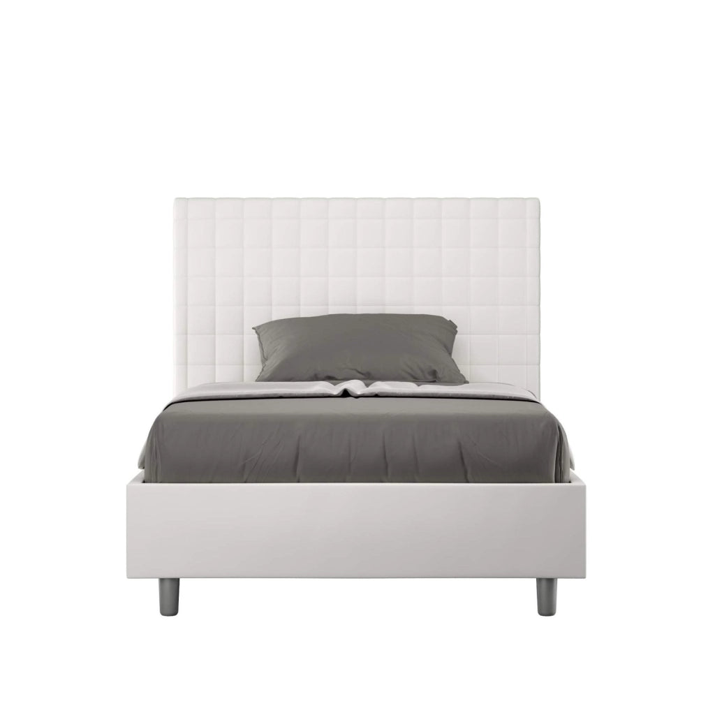 Letto una piazza e mezza con rete imbottito 130x210 similpelle bianco Sunny