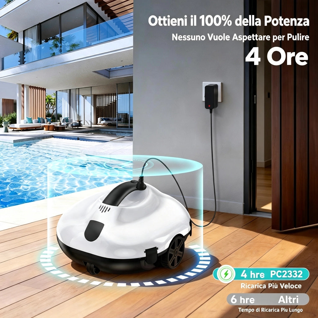 Robot per piscina automatico wireless 5000mAh IPX8 130min 3L rientro automatico bordo