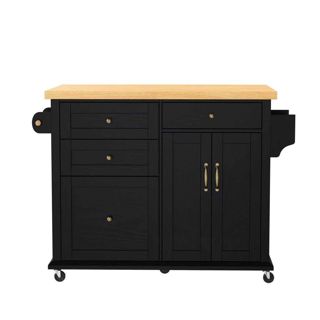 Isola Cucina Mobile con Tavolo Allungabile e Cassetti ¨C MINIMAL ¨C Nero