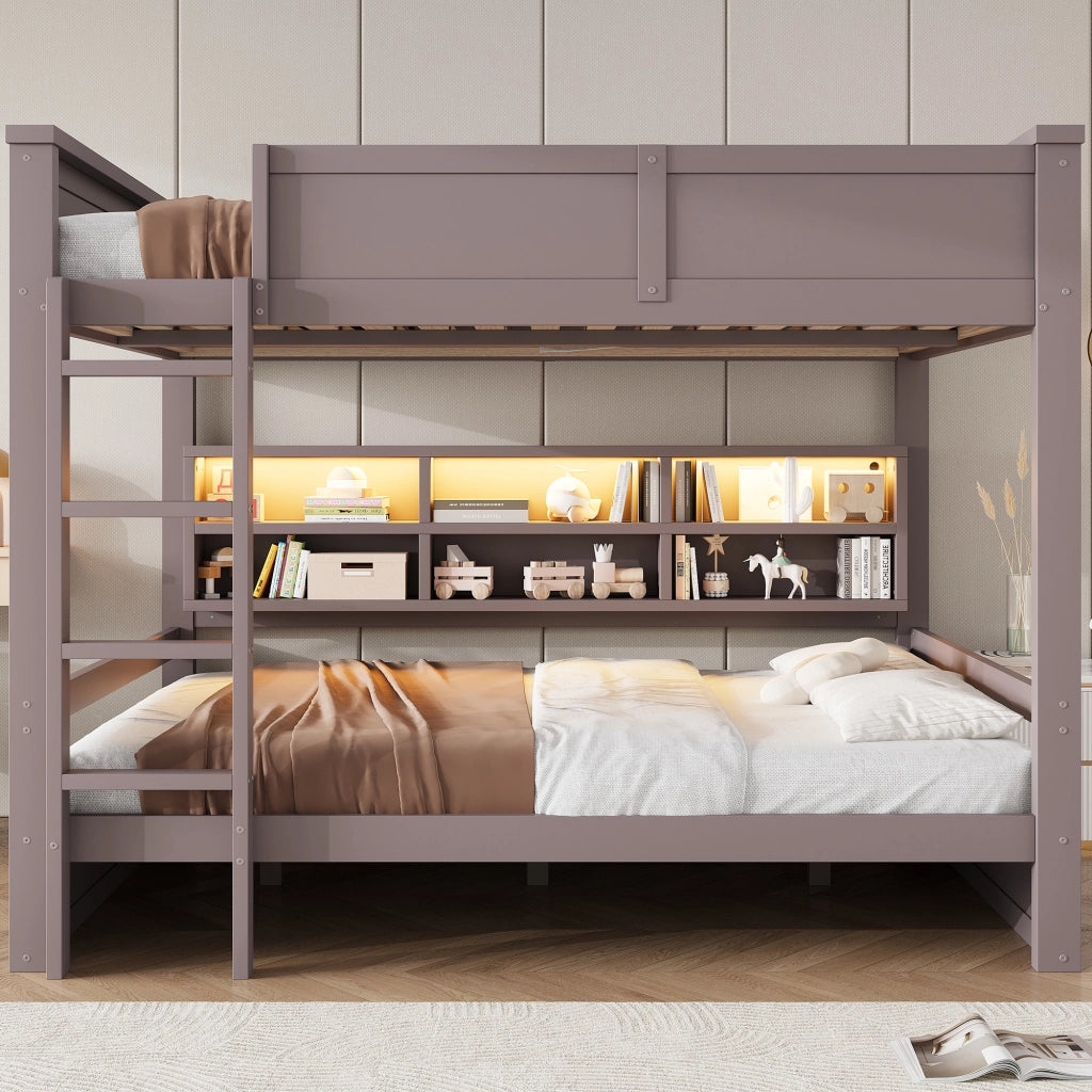Letto a castello con contenitori e luci LED in MDF e pino 160x200 cm