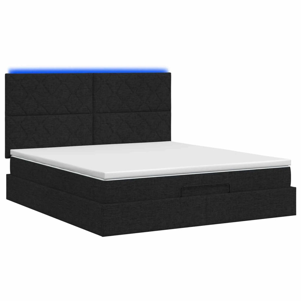Letto Ottomano con Materasso e LED Nero 140 x 200 cm Tessuto 3458161