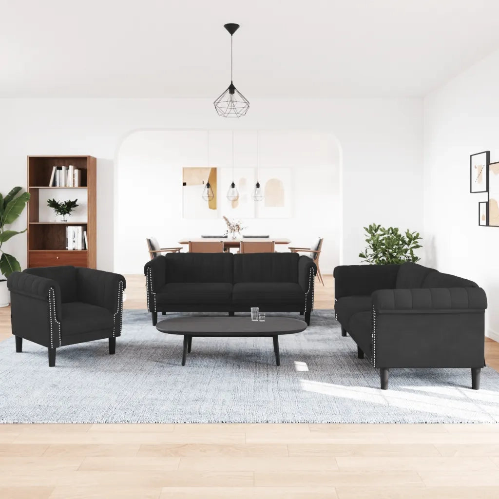 Set di Divani 3 pz Nero in Velluto