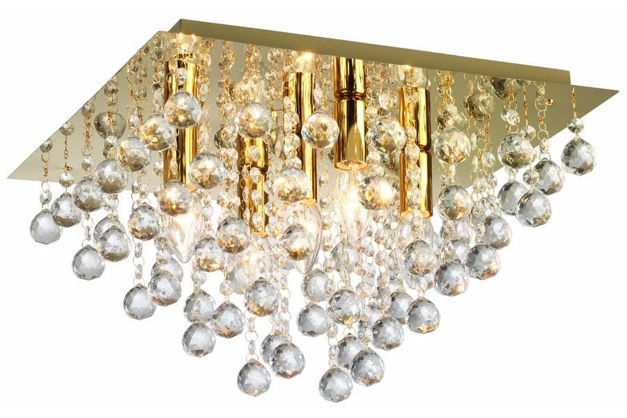 Plafoniera quadrata oro glamour cristalli 5xE14 Reality