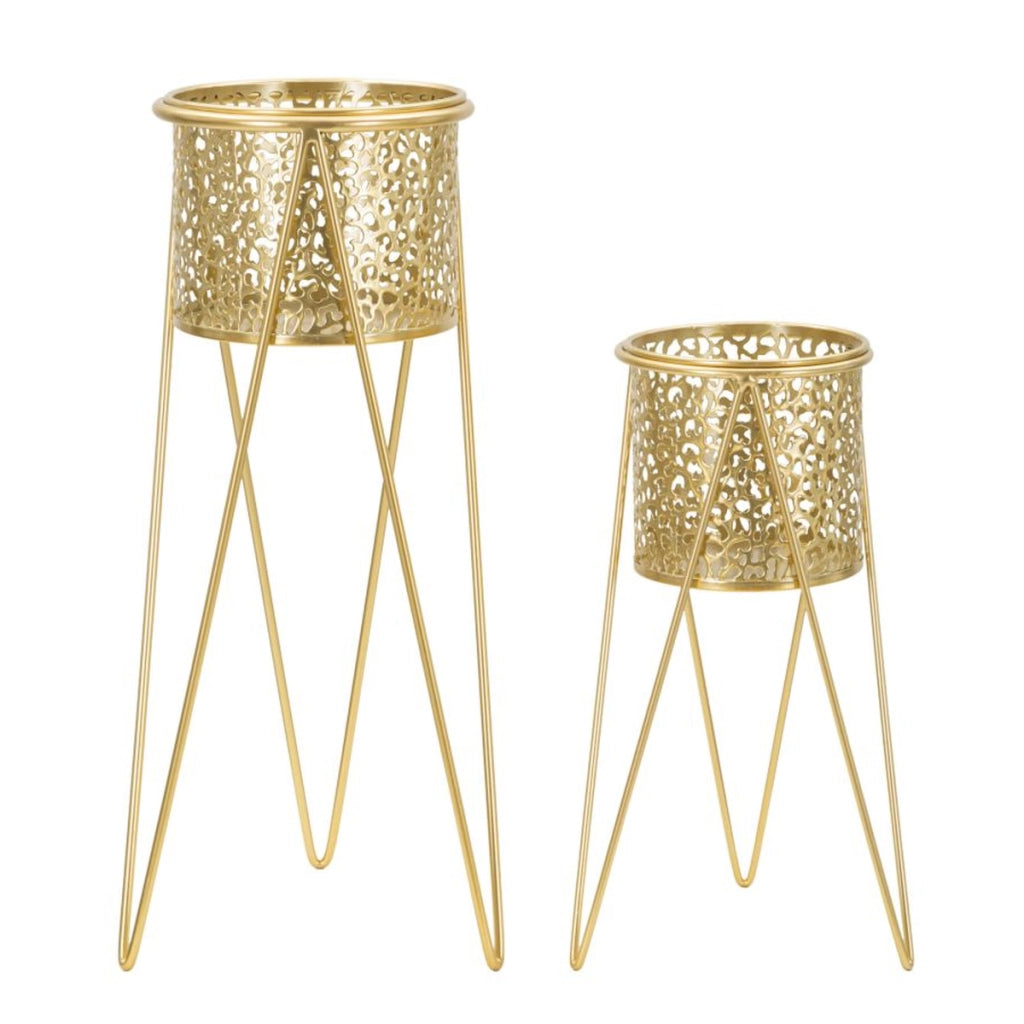 Set di 2 Vasi per Piante VKH403, Oro, Metallo, 21x20x46 cm
