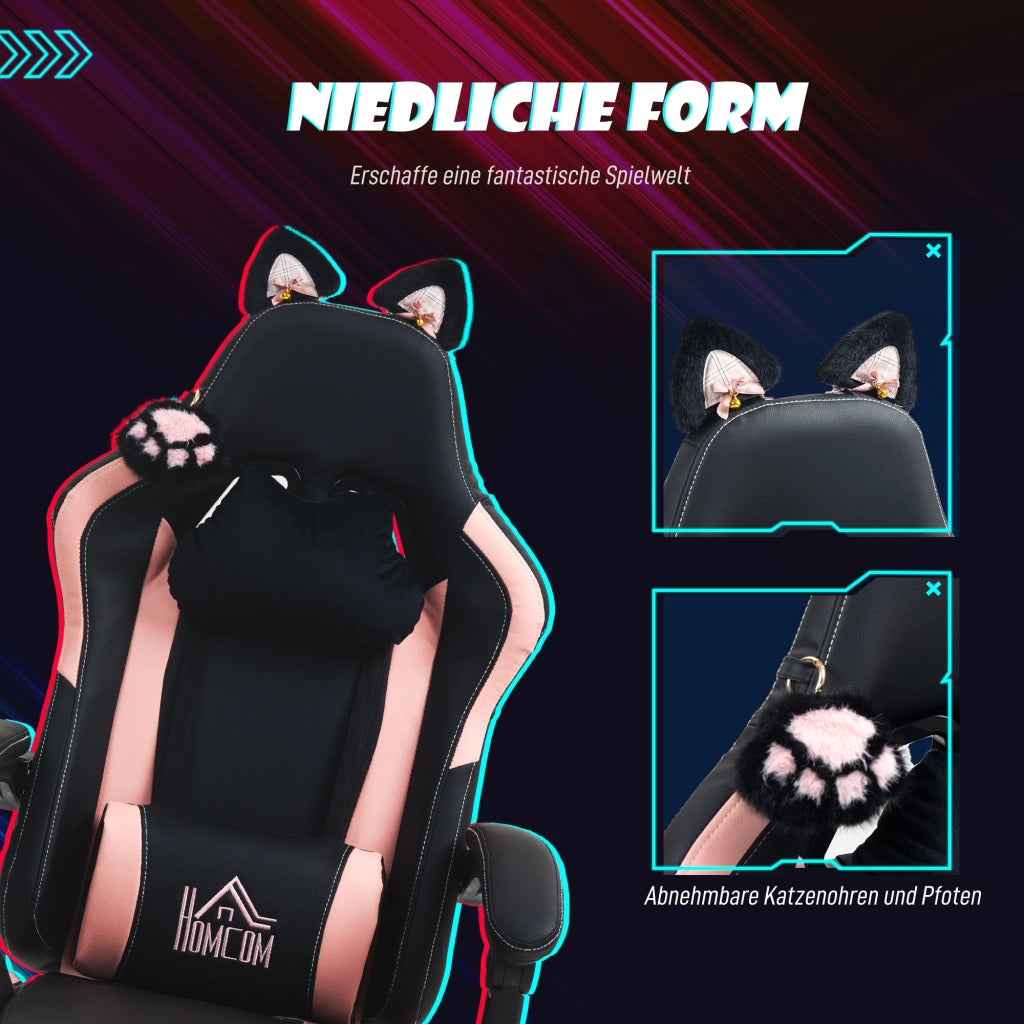 Poltrona da gaming con orecchie da gatto ¨C Minimal ¨C rosa/nera