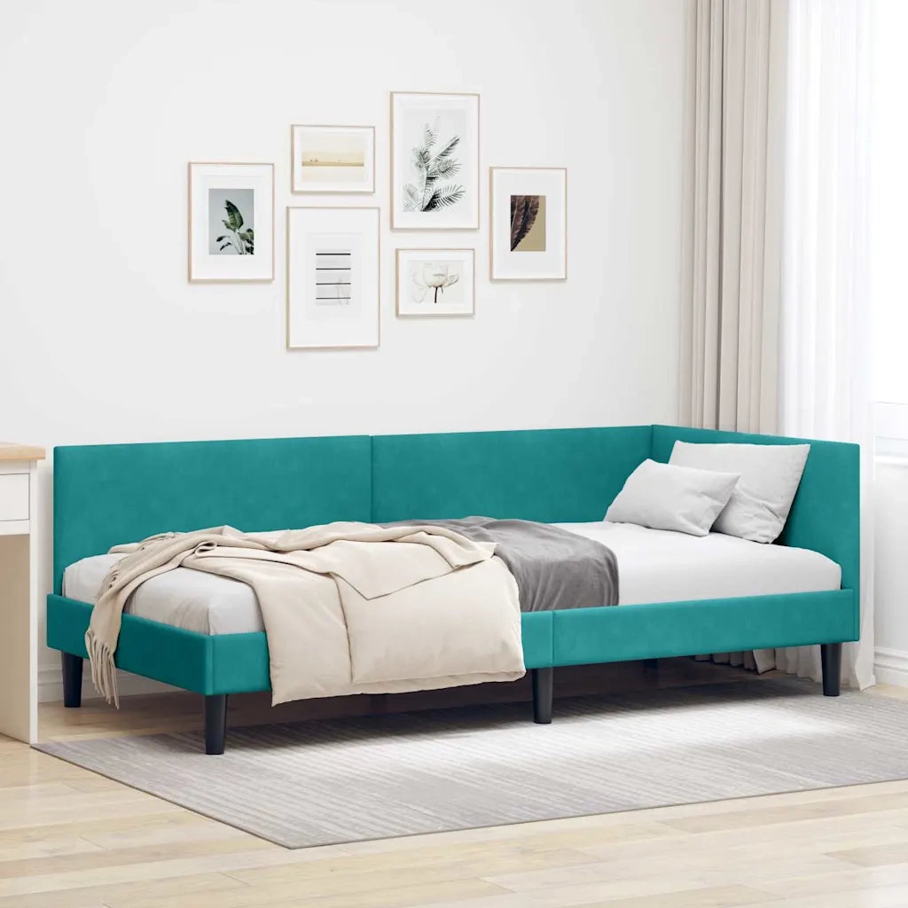 Cornice del letto ad angolo Turchese 90 cm x 200 cm Velluto 42016234