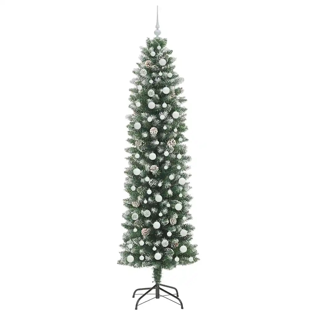 Albero di Natale Artificiale Sottile Verde e Bianco 240 cm 3395320