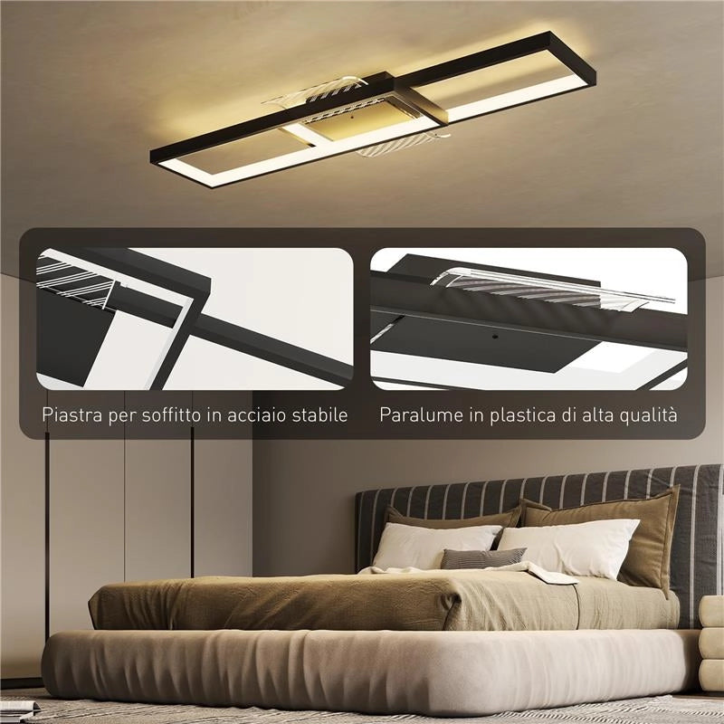 LAMPADA LED A SOFFITTO DIMMERABILE 3000-6000K CON TELECOMANDO E INTERRUTTORE, 70X30 CM, NERO