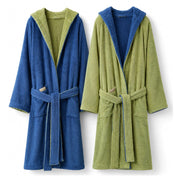 Selesi, Accappatoio 100% Cotone con Cappuccio Reversibile, blu Indaco