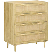 Cassettiera 4 cassetti in legno e tessuto effetto rattan stile boho ¨C Xylo ¨C 90x45x108,5cm naturale