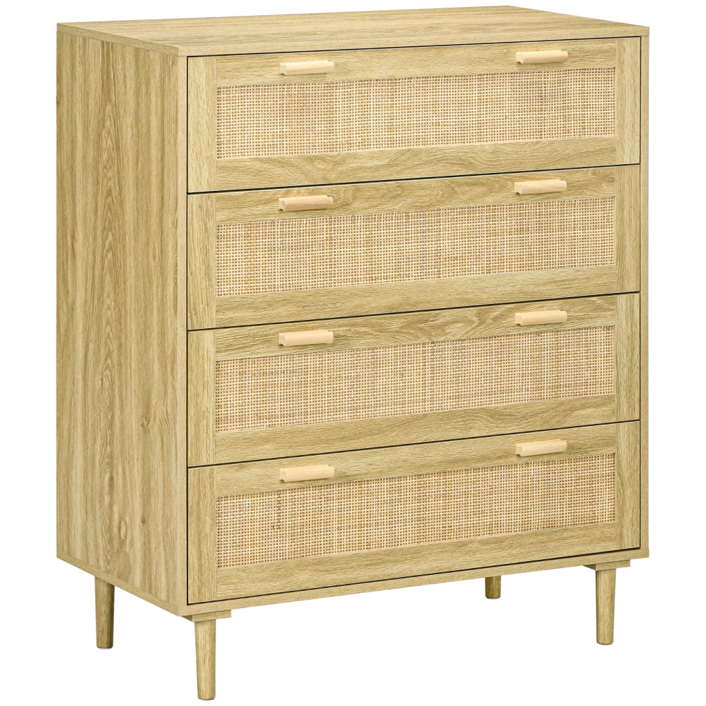 Cassettiera 4 cassetti in legno e tessuto effetto rattan stile boho ¨C Xylo ¨C 90x45x108,5cm naturale
