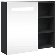 Mobiletto a specchio da bagno a parete con illuminazione a LED 60 x 13 x 52 cm ampio spazio contenitivo design elegante in legno nero 02_0047271