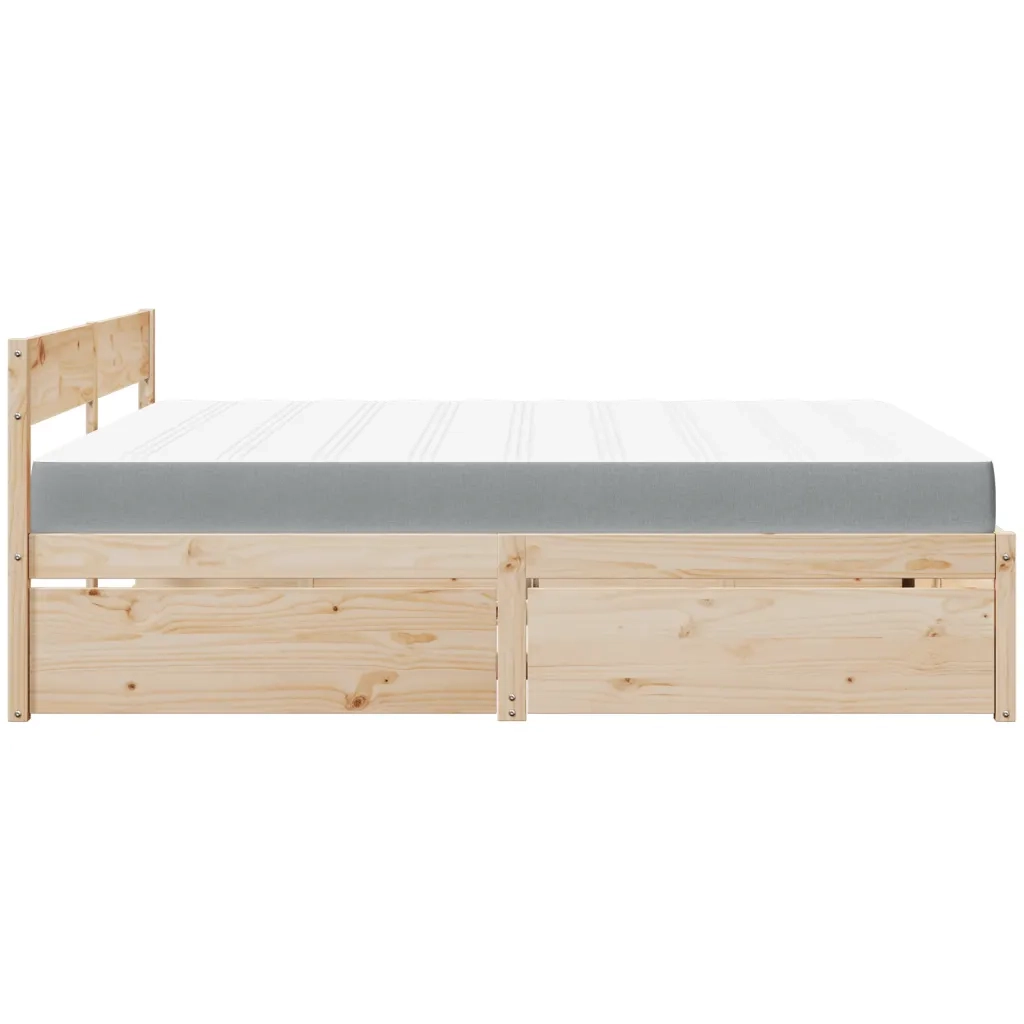Giroletto Cassetti e Materasso 200x200 cm Legno Massello Pino