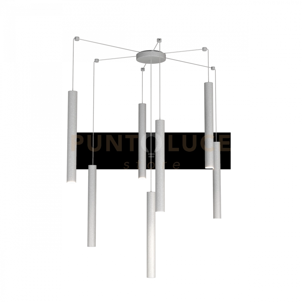 ROUND TUBE SOSPENSIONE 7 LUCI GRIGIO CAVO CM.250 CON BASE 1174-S7-GR