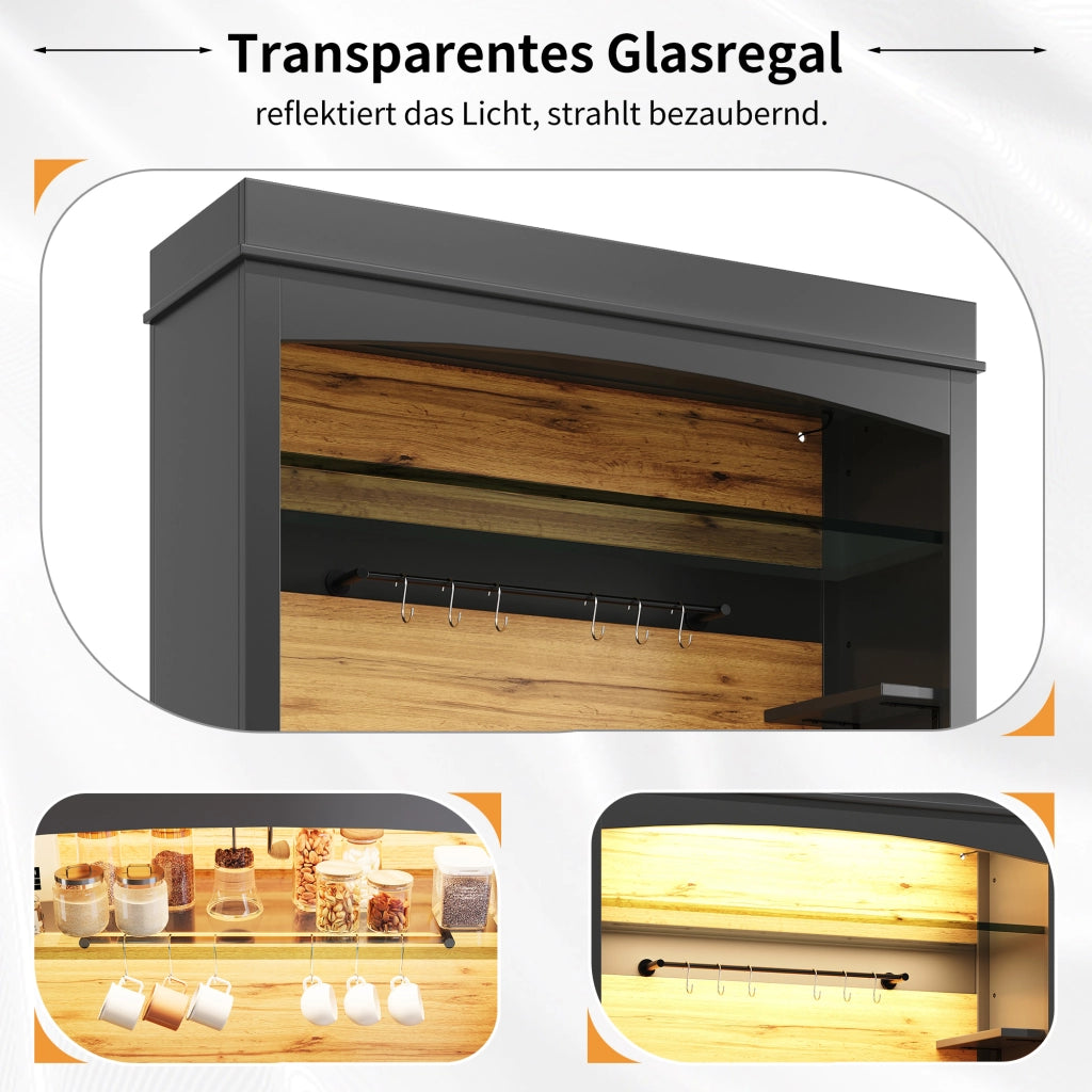 ARMADIO CUCINA LED 107x43x184 cm Nero MDF e Metallo