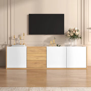 Mobile TV Basso ¨C MINIMAL ¨C Bianco e Legno, da Parete o a Pavimento