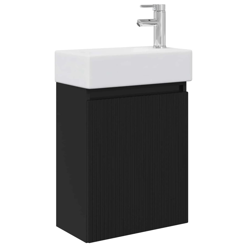Mobile Bagno | Armadio da bagno con rubinetto Nero 45,5 x 22,5 x 84 cm